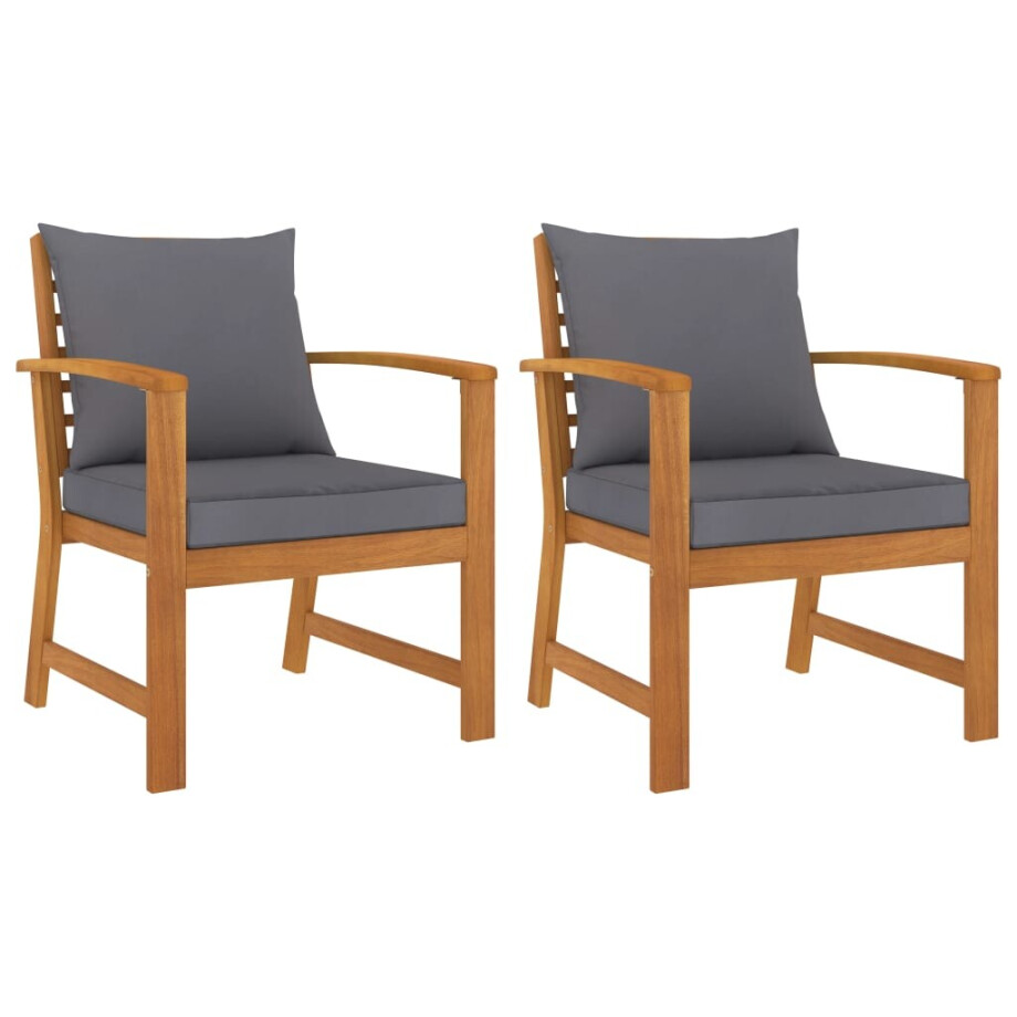 vidaXL Tuinstoelen 2 st met donkergrijs kussen massief acaciahout afbeelding 1