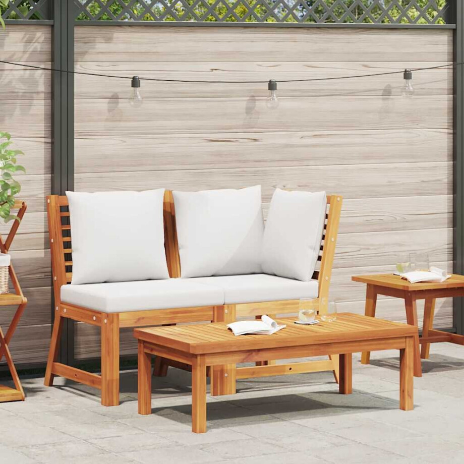 vidaXL 3-delige Loungeset met crèmekleurige kussens massief acaciahout vidaXL 3-delige Loungeset met crèmekleurige kussens massief acaciahout afbeelding 1