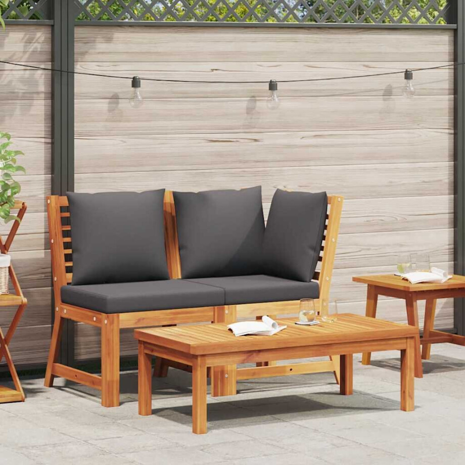 vidaXL 3-delige Loungeset met donkergrijze kussens massief acaciahout vidaXL 3-delige Loungeset met donkergrijze kussens massief acaciahout afbeelding 1