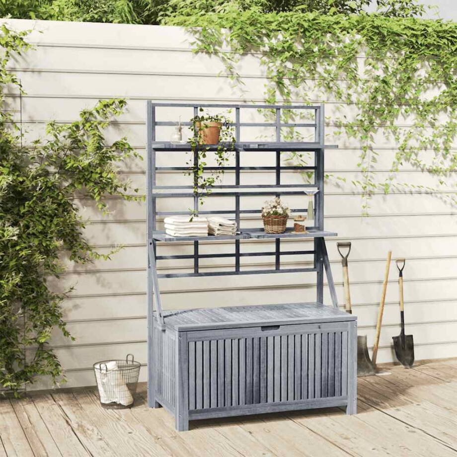 vidaXL Opbergbox met latwerk 99x55x160 cm massief acaciahout grijs vidaXL Opbergbox met latwerk 99x55x160 cm massief acaciahout grijs afbeelding 1