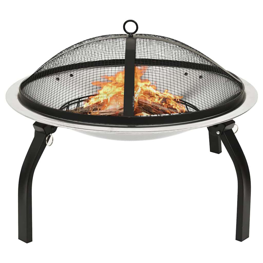 vidaXL Vuurschaal en barbecue 2-in-1 met pook 56x56x49 cm rvs afbeelding 1