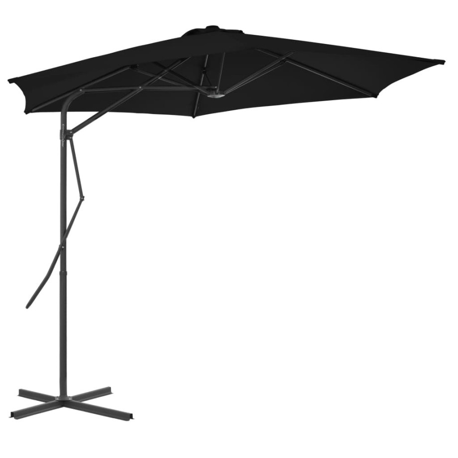 vidaXL Parasol met stalen paal 300x230 cm zwart afbeelding 1