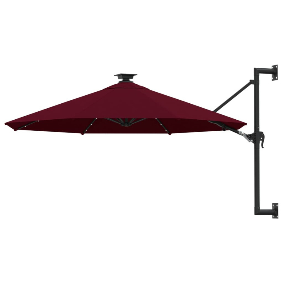 vidaXL Wandparasol met LED's en metalen paal 300 cm bordeauxrood afbeelding 1