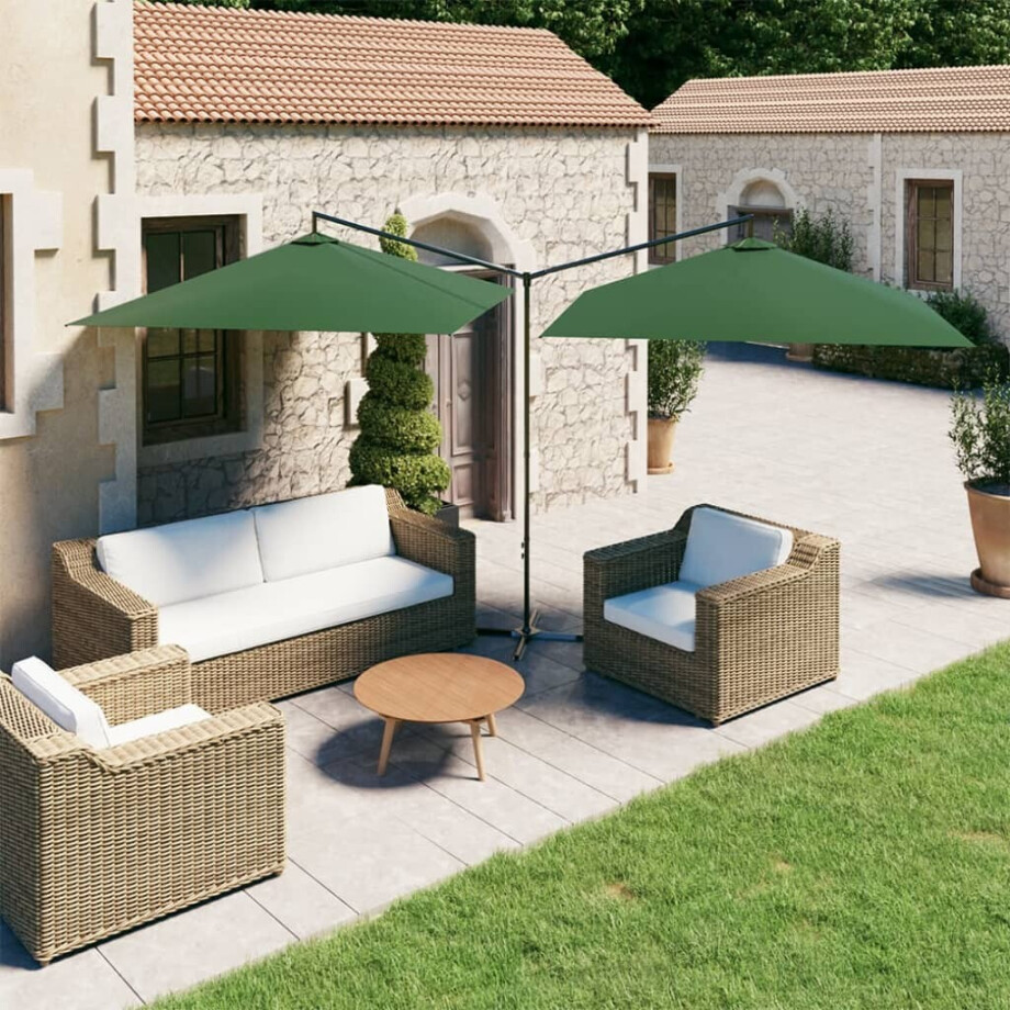 vidaXL Parasol dubbel met stalen paal 600x300 cm groen vidaXL Parasol dubbel met stalen paal 600x300 cm groen afbeelding 1
