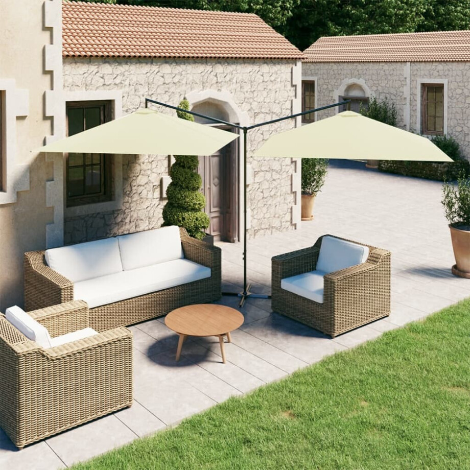 vidaXL Parasol dubbel met stalen paal 600x300 cm zandkleurig afbeelding 1