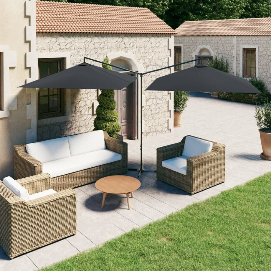 vidaXL Parasol dubbel met stalen paal 600x300 cm antracietkleurig afbeelding 1