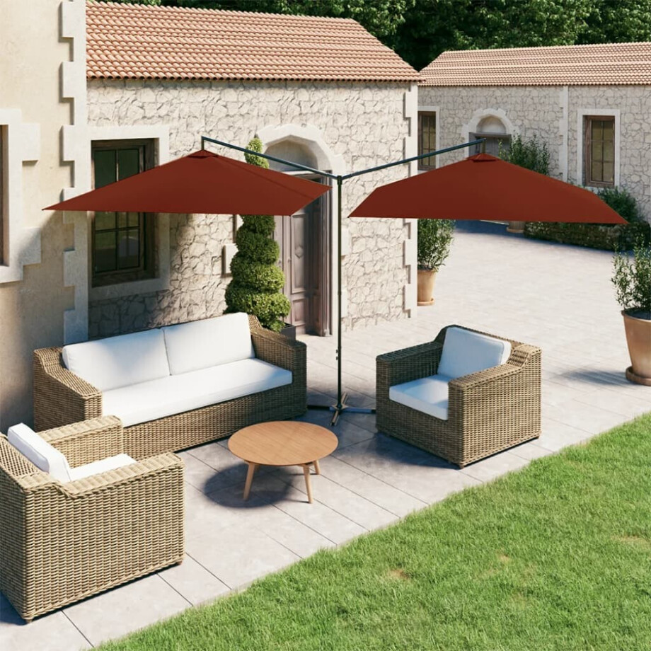 vidaXL Parasol dubbel met stalen paal 600x300 cm terracottakleurig afbeelding 1