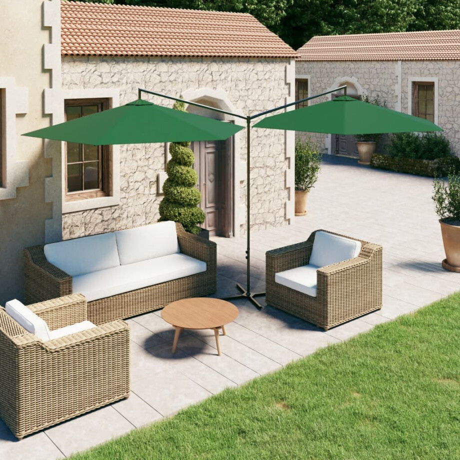 vidaXL Parasol dubbel met stalen paal 600 cm groen afbeelding 1