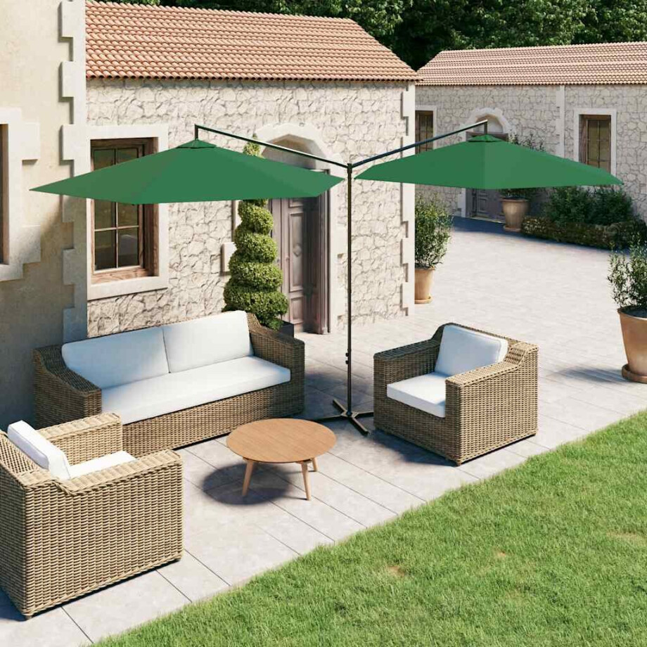 vidaXL Parasol dubbel met stalen paal 600 cm groen vidaXL Parasol dubbel met stalen paal 600 cm groen afbeelding 1