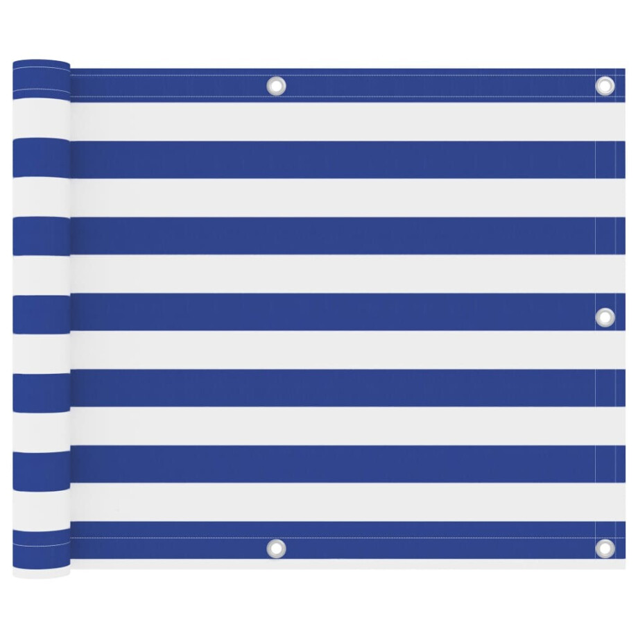 vidaXL Balkonscherm 75x300 cm oxford stof wit en blauw afbeelding 1