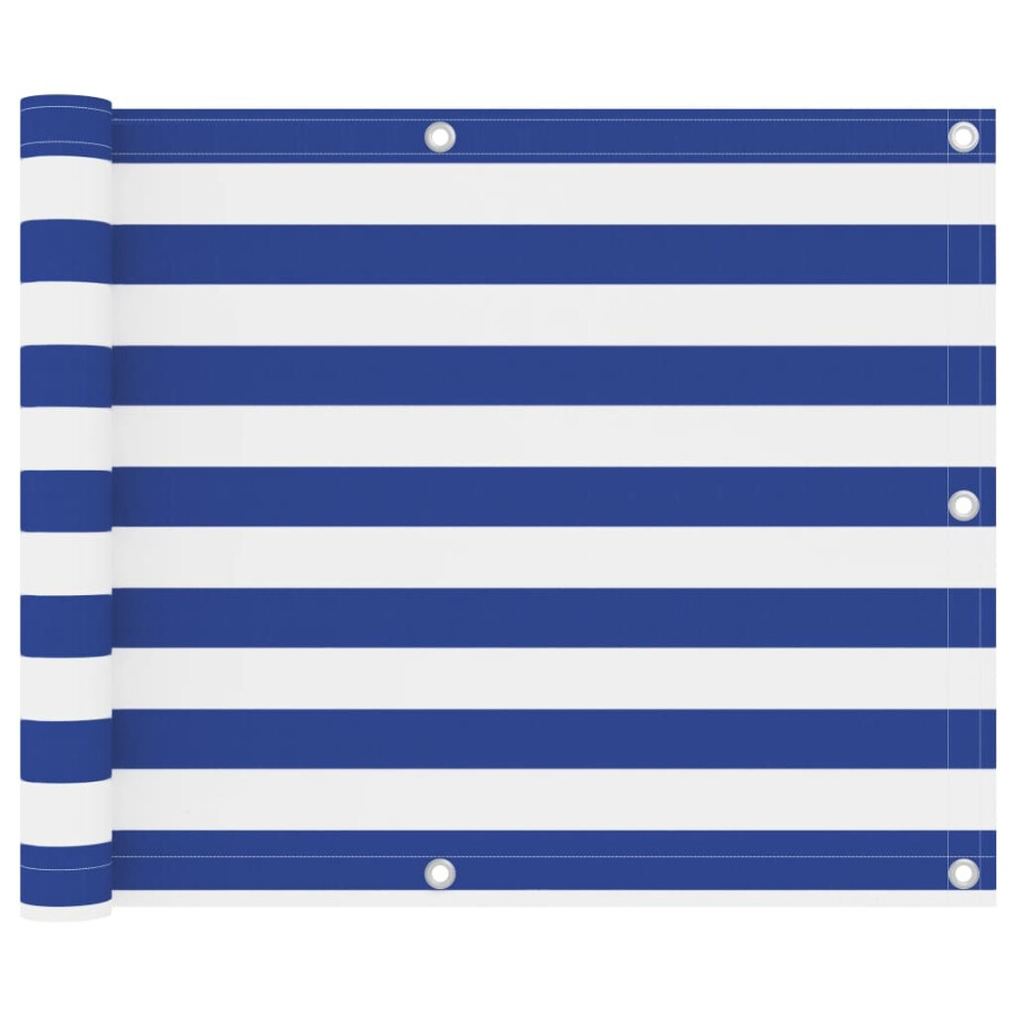 vidaXL Balkonscherm 75x400 cm oxford stof wit en blauw afbeelding 1