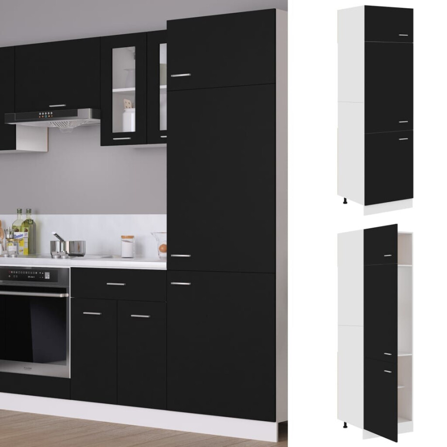 vidaXL Ombouwkast voor koelkast Lyon 60x57x207 cm bewerkt hout zwart vidaXL Ombouwkast voor koelkast Lyon 60x57x207 cm bewerkt hout zwart afbeelding 1