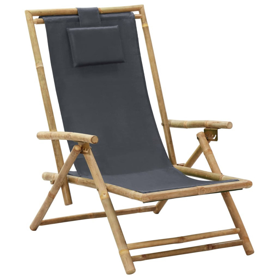 vidaXL Relaxstoel verstelbaar bamboe en stof donkergrijs afbeelding 1