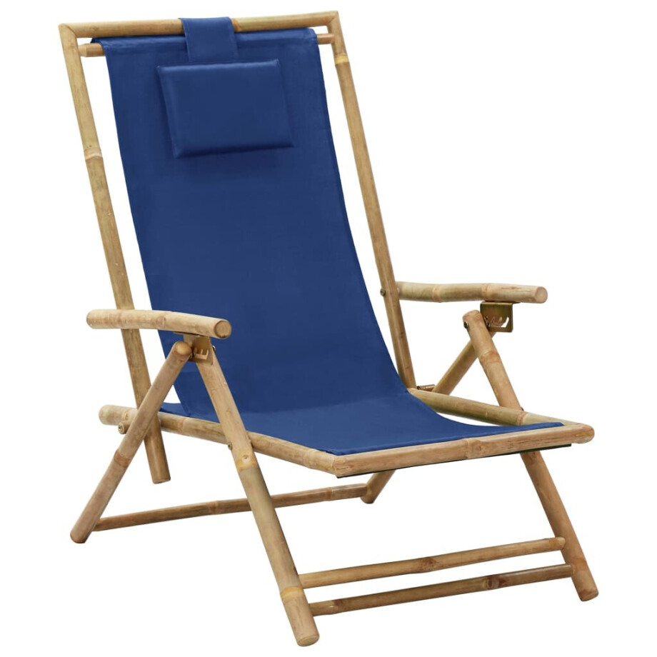 vidaXL Relaxstoel verstelbaar bamboe en stof marineblauw vidaXL Relaxstoel verstelbaar bamboe en stof marineblauw afbeelding 1