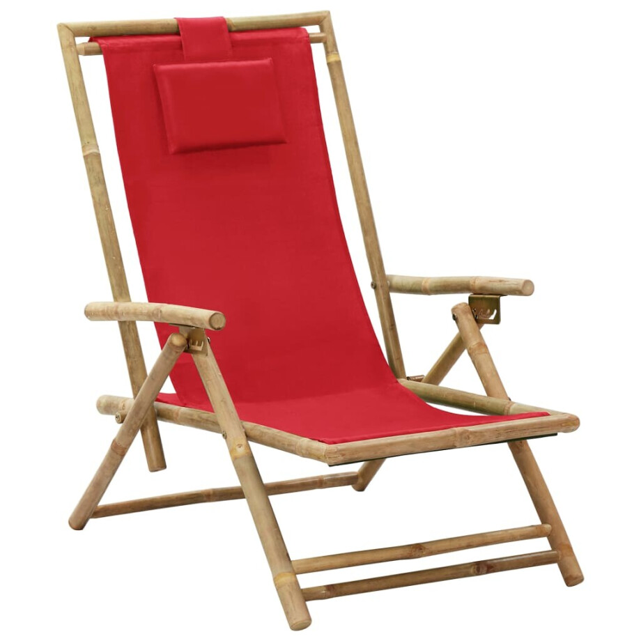 vidaXL Relaxstoel verstelbaar bamboe en stof rood vidaXL Relaxstoel verstelbaar bamboe en stof rood afbeelding 1