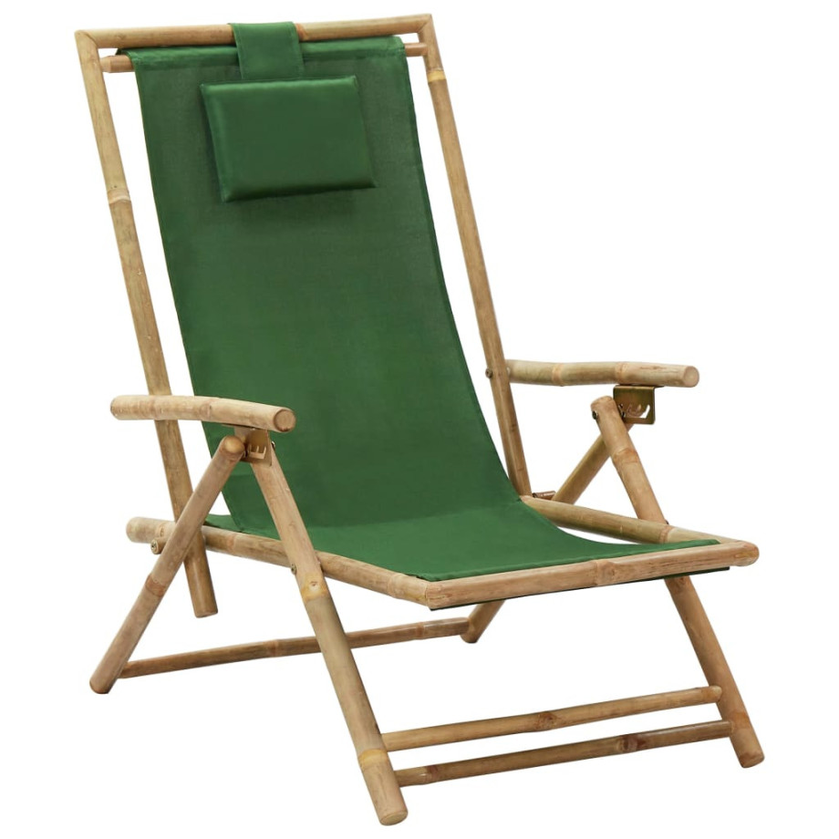 vidaXL Relaxstoel verstelbaar bamboe en stof groen afbeelding 1