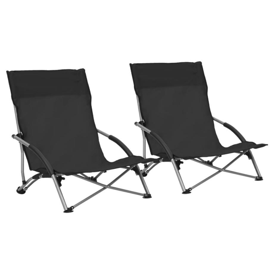 vidaXL Strandstoelen 2 st inklapbaar stof zwart afbeelding 1