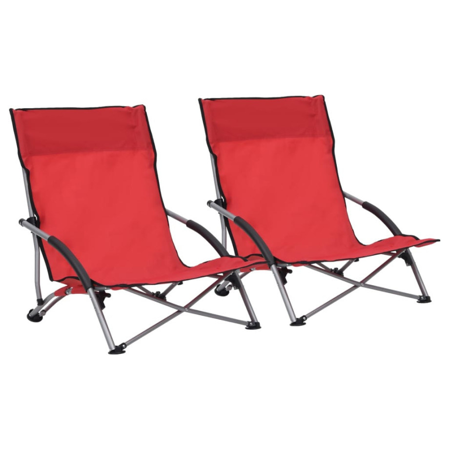 vidaXL Strandstoelen 2 st inklapbaar stof rood afbeelding 1