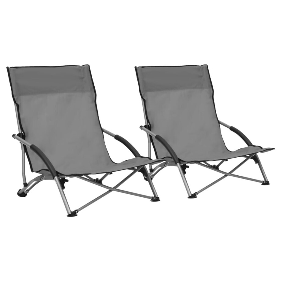 vidaXL Strandstoelen 2 st inklapbaar stof grijs vidaXL Strandstoelen 2 st inklapbaar stof grijs afbeelding 1