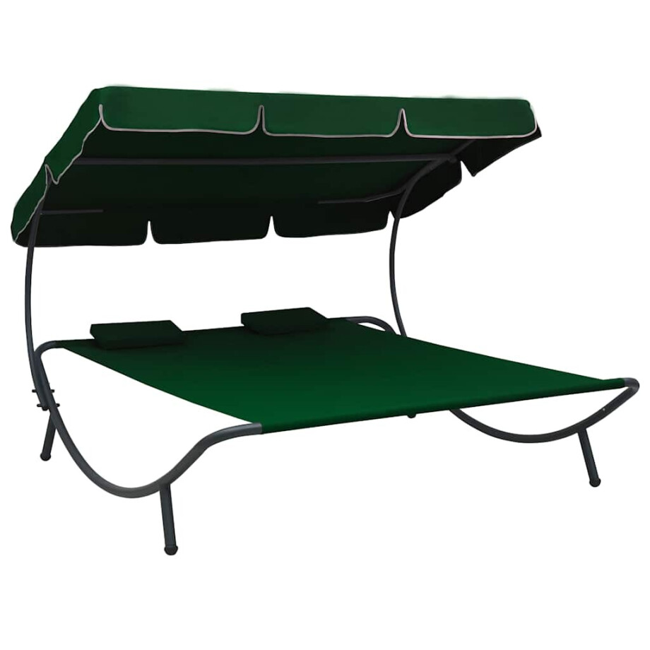 vidaXL Loungebed met luifel en kussens groen vidaXL Loungebed met luifel en kussens groen afbeelding 1