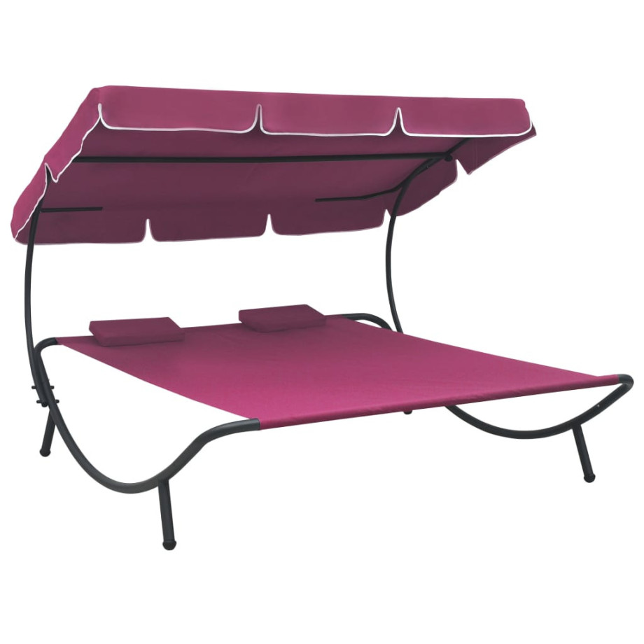 vidaXL Loungebed met luifel en kussens roze afbeelding 1