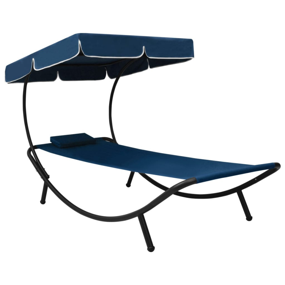 vidaXL Loungebed met luifel en kussen blauw afbeelding 1