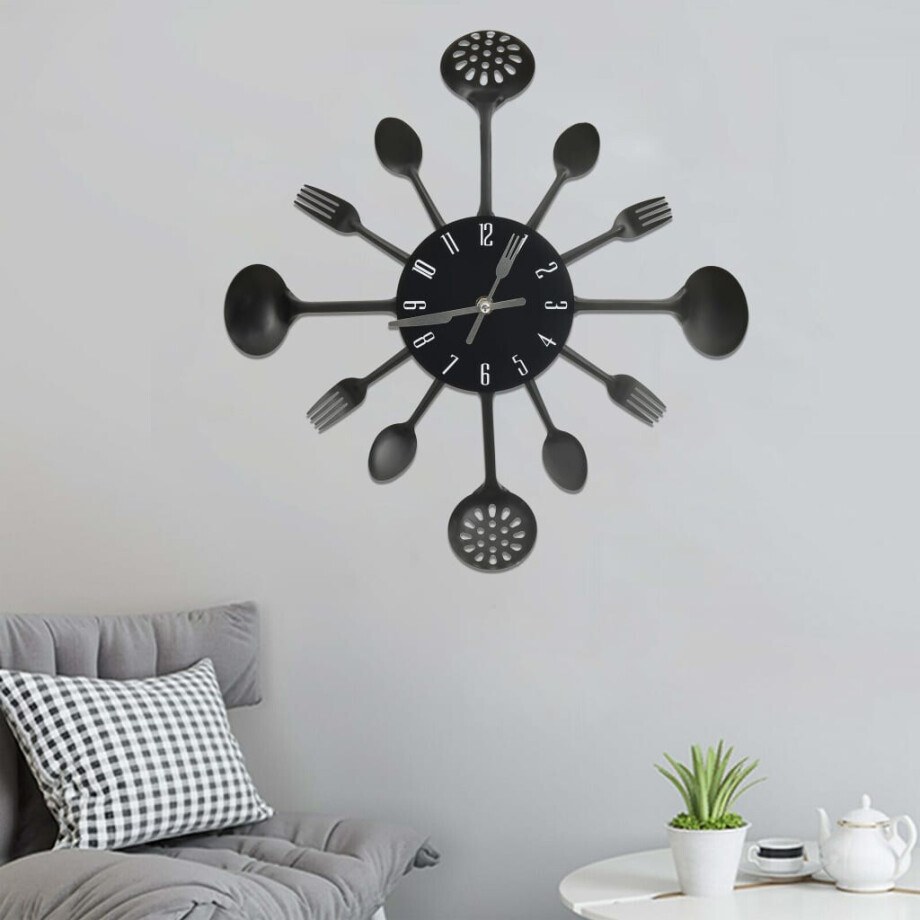 vidaXL Wandklok lepel-en-vork 40 cm aluminium zwart afbeelding 1