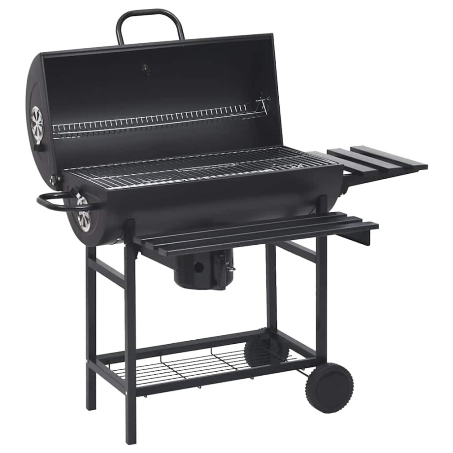 vidaXL Barbecuevat met wielen en schappen 115x85x95 cm staal zwart vidaXL Barbecuevat met wielen en schappen 115x85x95 cm staal zwart afbeelding 1