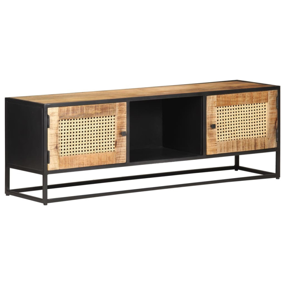 vidaXL Tv-meubel 120x30x40 cm ruw mangohout en natuurlijk riet afbeelding 1