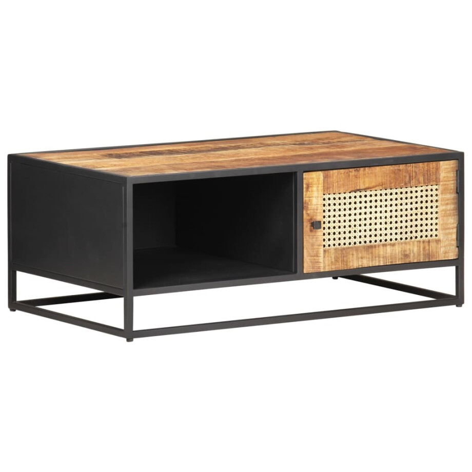 vidaXL Salontafel 90x50x35 cm ruw mangohout en natuurlijk riet vidaXL Salontafel 90x50x35 cm ruw mangohout en natuurlijk riet afbeelding 1