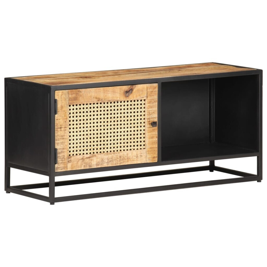 vidaXL Tv-meubel 90x30x40 cm ruw mangohout en natuurlijk riet afbeelding 1