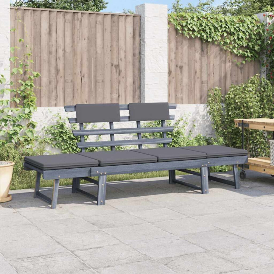 vidaXL Tuinbank met kussens 2-in-1 190 cm massief acaciahout grijs vidaXL Tuinbank met kussens 2-in-1 190 cm massief acaciahout grijs afbeelding 1