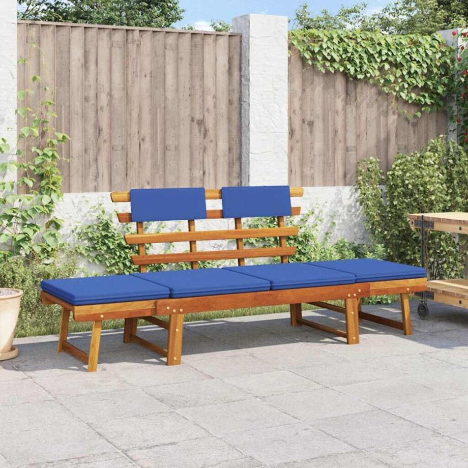 vidaXL Tuinbank met kussens 2-in-1 190 cm massief acaciahout afbeelding 1