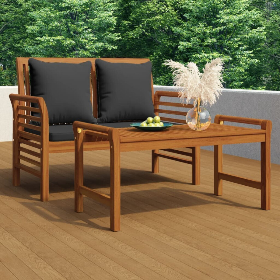 vidaXL 2-delige Loungeset met donkergrijze kussens massief hout afbeelding 1