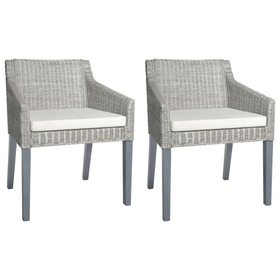 vidaXL Eetkamerstoelen 2 st met kussens natuurlijk rattan grijs vidaXL Eetkamerstoelen 2 st met kussens natuurlijk rattan grijs afbeelding 1