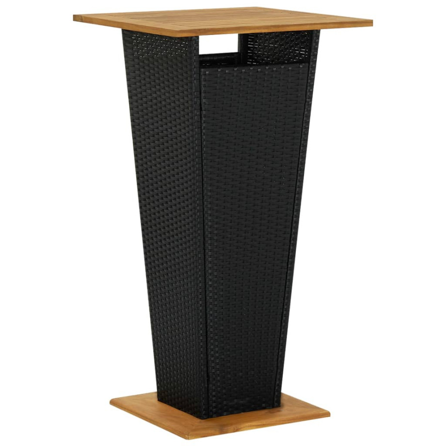 vidaXL Bartafel 60x60x110 cm poly rattan en massief acaciahout zwart afbeelding 1