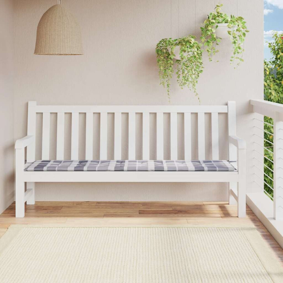 vidaXL Tuinbankkussen 200x50x4 cm oxford stof ruitpatroon grijs afbeelding 1