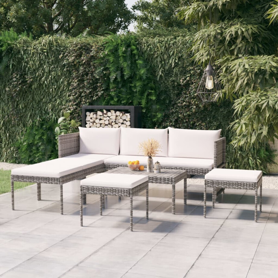 vidaXL 6-delige Loungeset met kussens poly rattan grijs vidaXL 6-delige Loungeset met kussens poly rattan grijs afbeelding 1