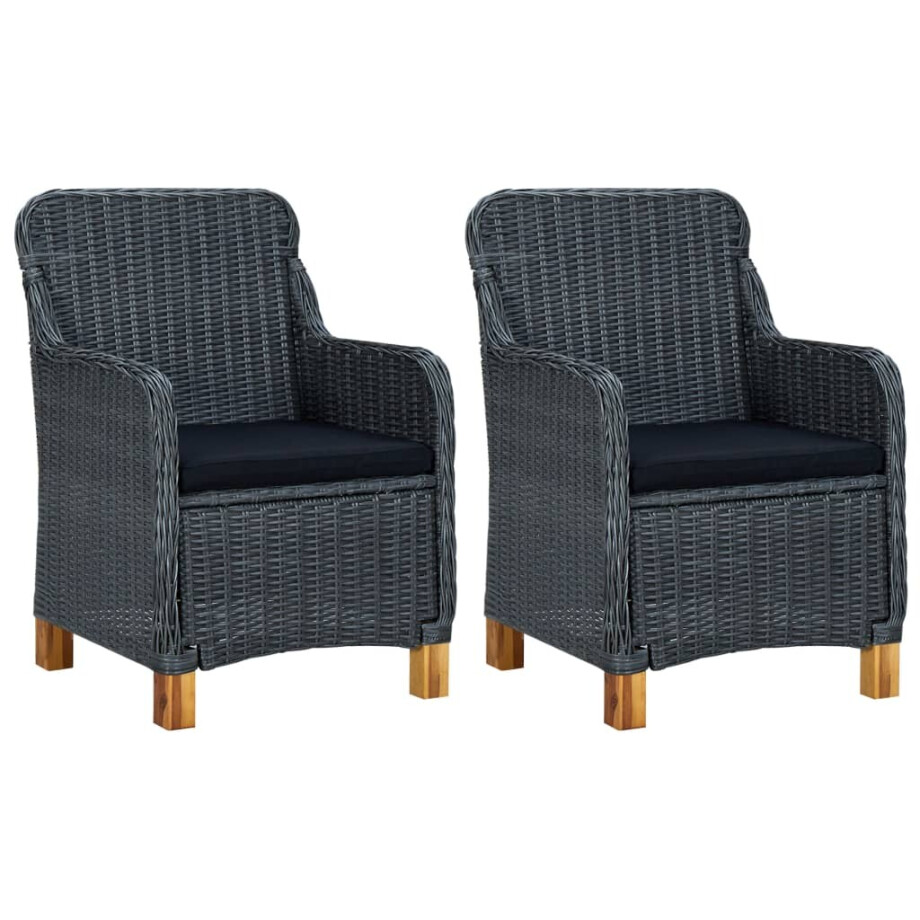 vidaXL Tuinstoelen 2 st met kussens poly rattan donkergrijs afbeelding 1