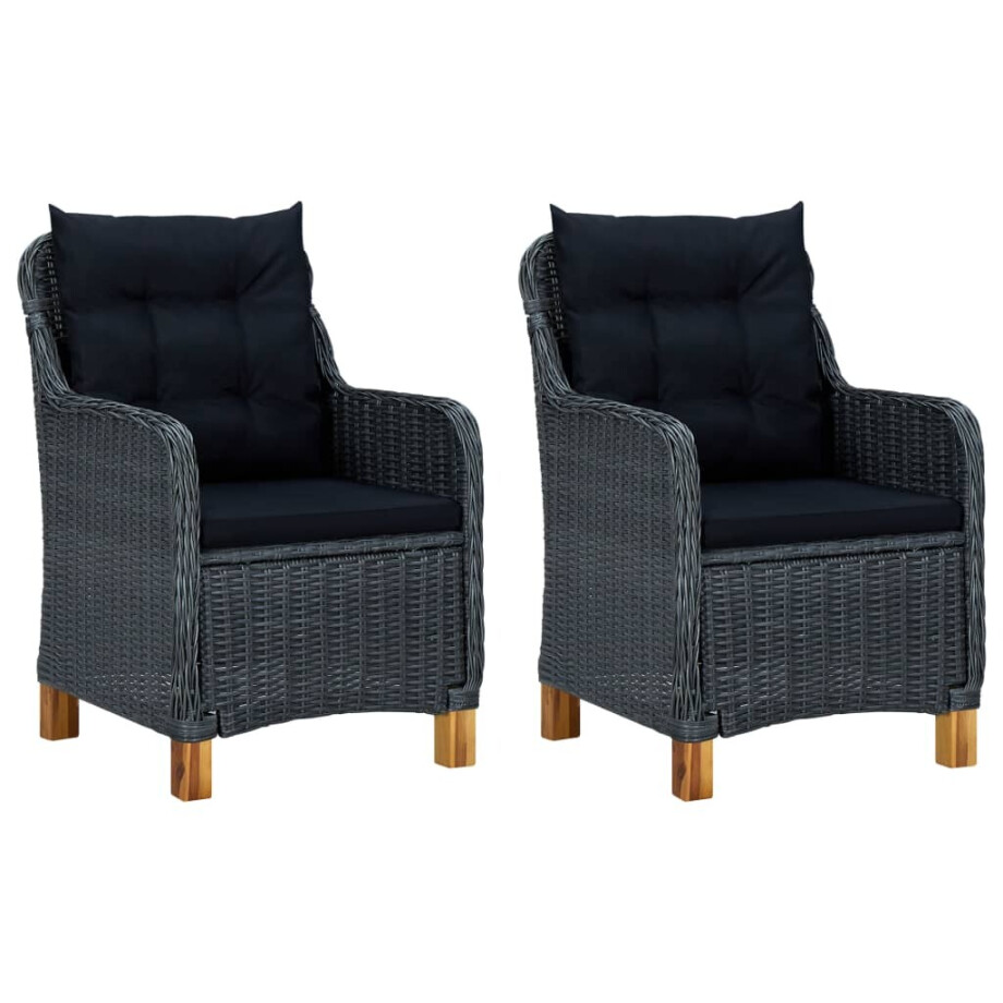 vidaXL Tuinstoelen 2 st met kussens poly rattan donkergrijs afbeelding 1