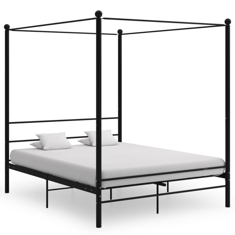 vidaXL Hemelbedframe metaal zwart 160x200 cm vidaXL Hemelbedframe metaal zwart 160x200 cm afbeelding 1