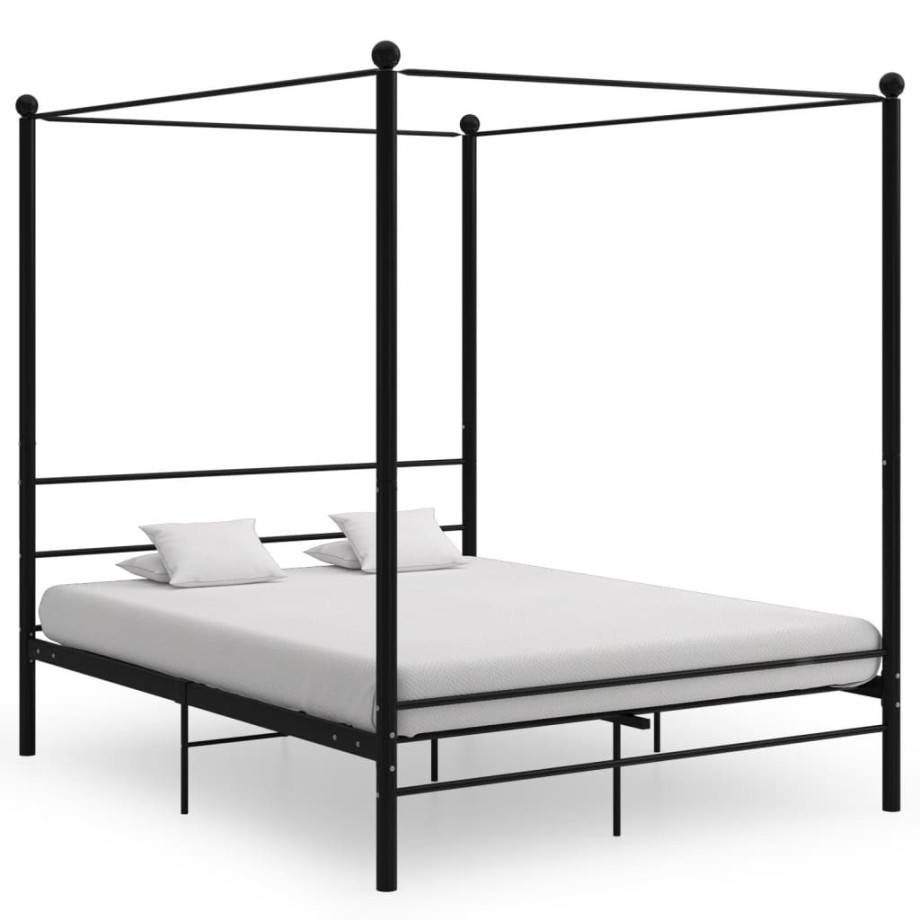 vidaXL Hemelbedframe metaal zwart 160x200 cm afbeelding 1