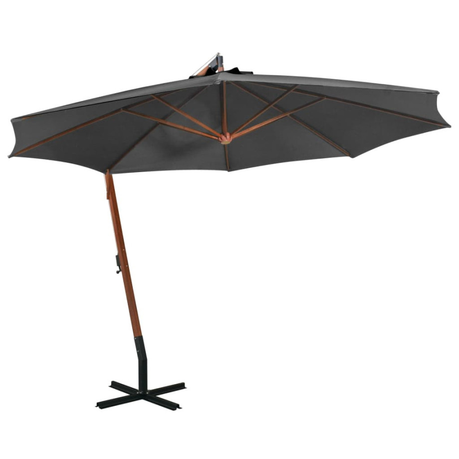 vidaXL Zweefparasol met paal 3,5x2,9 m massief vurenhout antraciet afbeelding 1