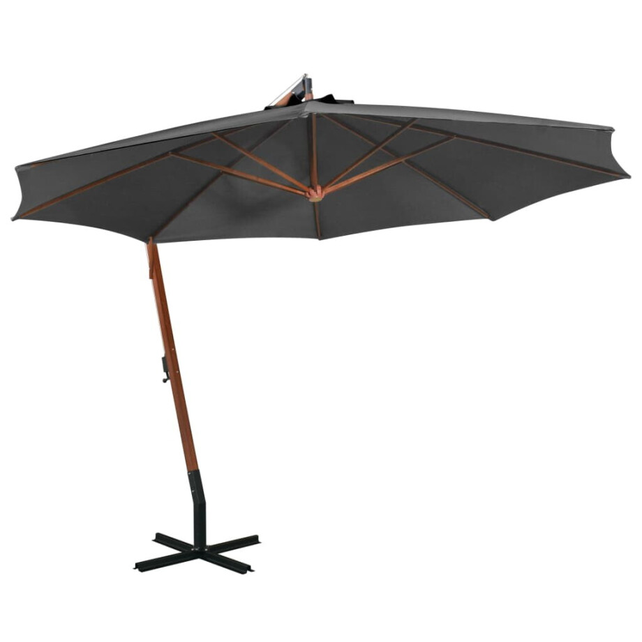 vidaXL Zweefparasol met paal 3,5x2,9 m massief vurenhout antraciet vidaXL Zweefparasol met paal 3,5x2,9 m massief vurenhout antraciet afbeelding 1