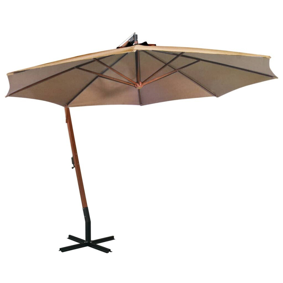 vidaXL Zweefparasol met paal 3,5x2,9 m massief vurenhout taupe afbeelding 1