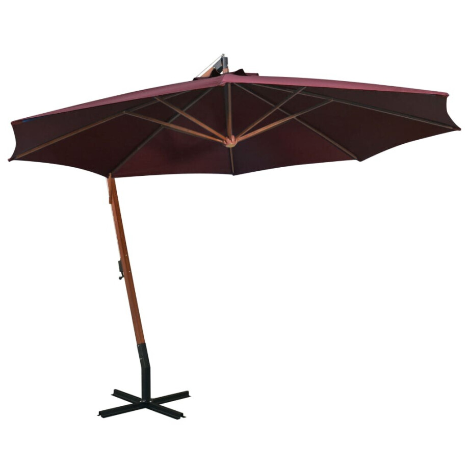 vidaXL Zweefparasol met paal 3,5x2,9 m massief vurenhout bordeauxrood vidaXL Zweefparasol met paal 3,5x2,9 m massief vurenhout bordeauxrood afbeelding 1