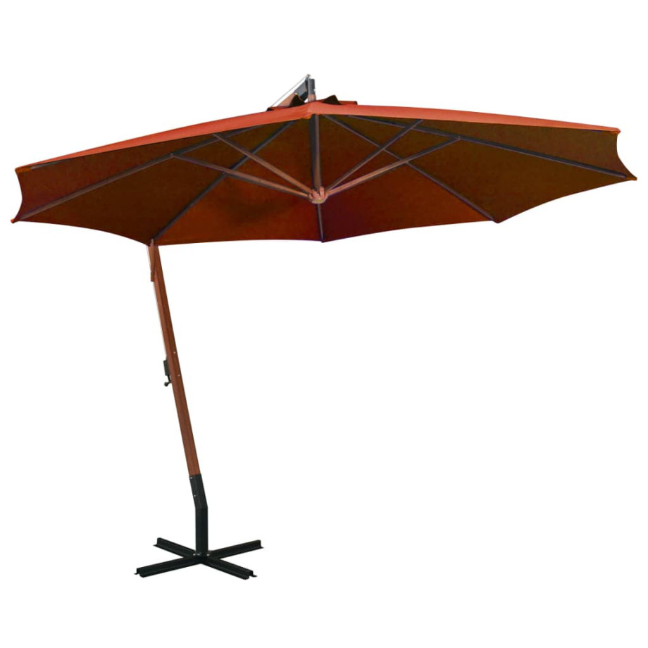 vidaXL Zweefparasol met paal 3,5x2,9 m massief vurenhout terracotta afbeelding 1