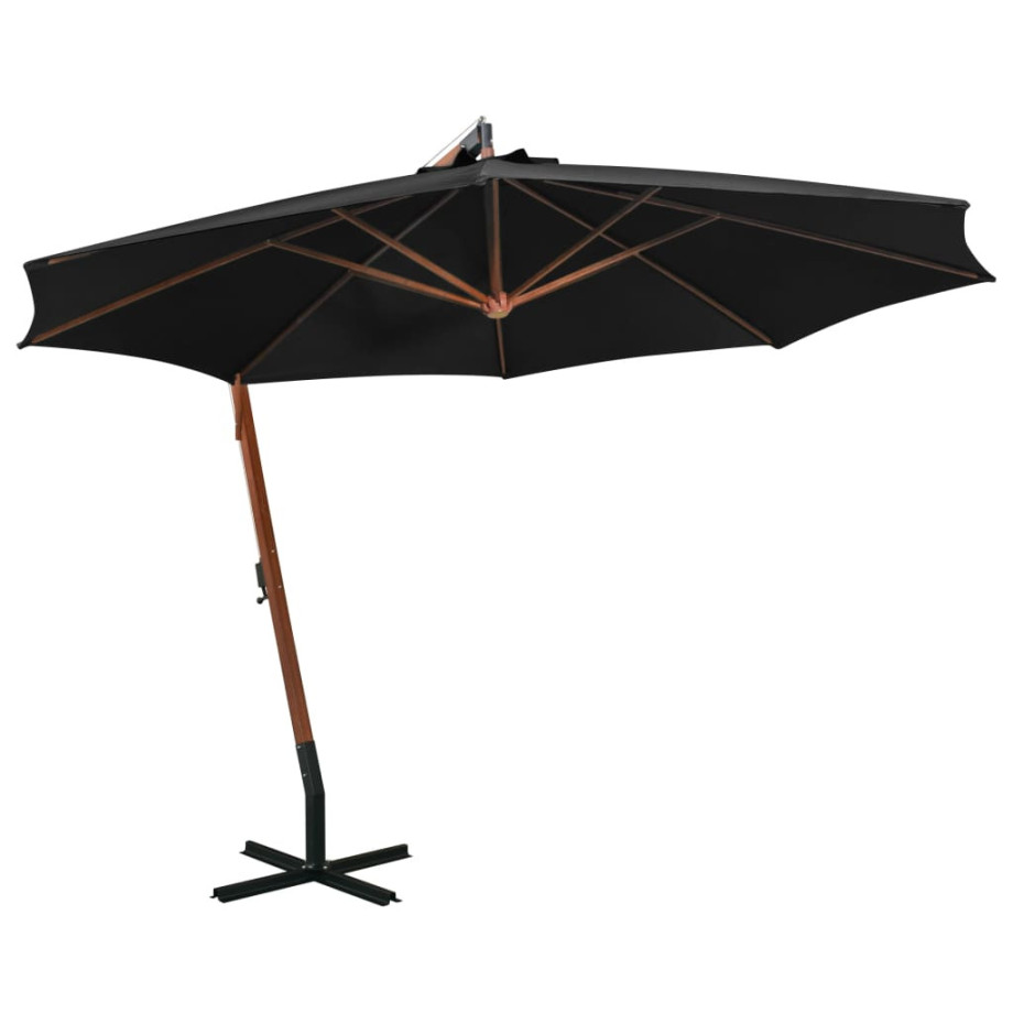 vidaXL Zweefparasol met paal 3,5x2,9 m massief vurenhout zwart afbeelding 1