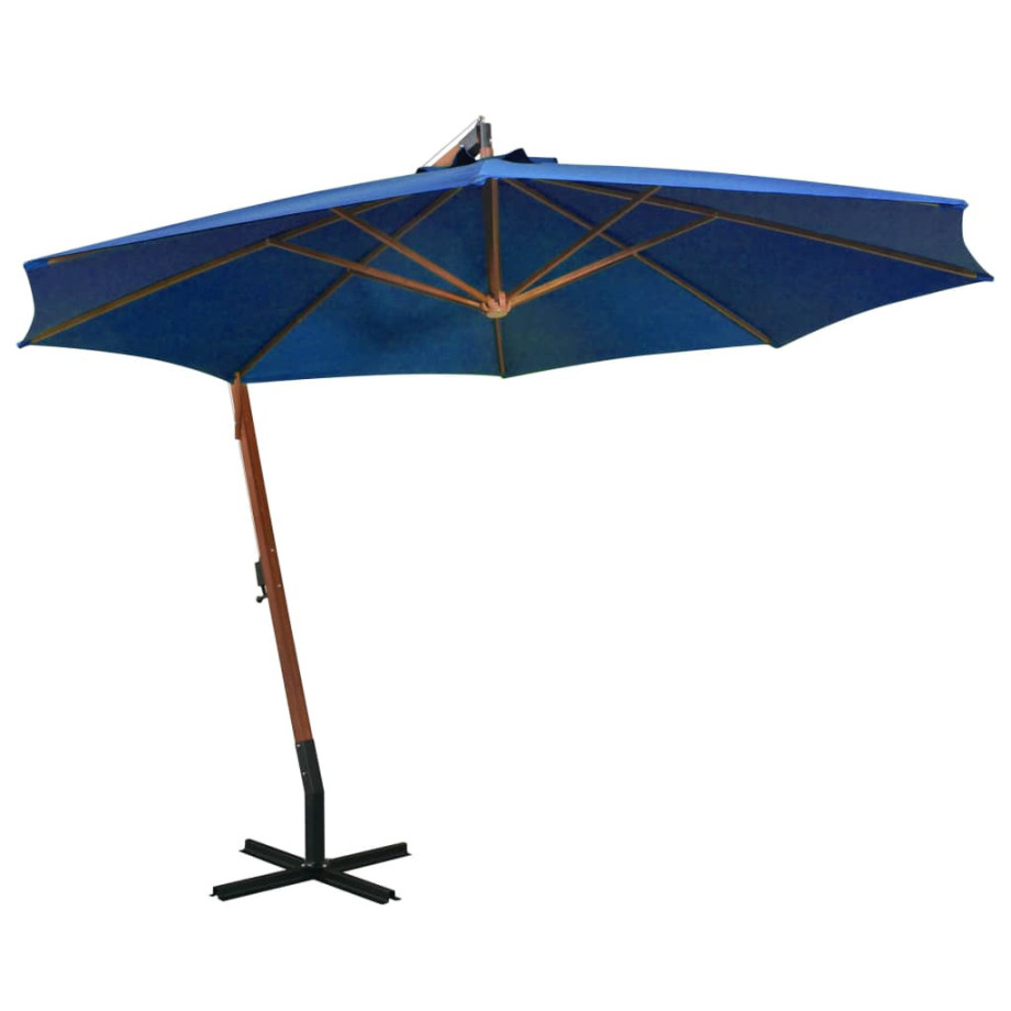 vidaXL Zweefparasol met paal 3,5x2,9 m massief vurenhout azuurblauw afbeelding 1