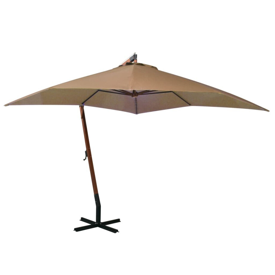vidaXL Zweefparasol met paal 3x3 m massief vurenhout taupe vidaXL Zweefparasol met paal 3x3 m massief vurenhout taupe afbeelding 1